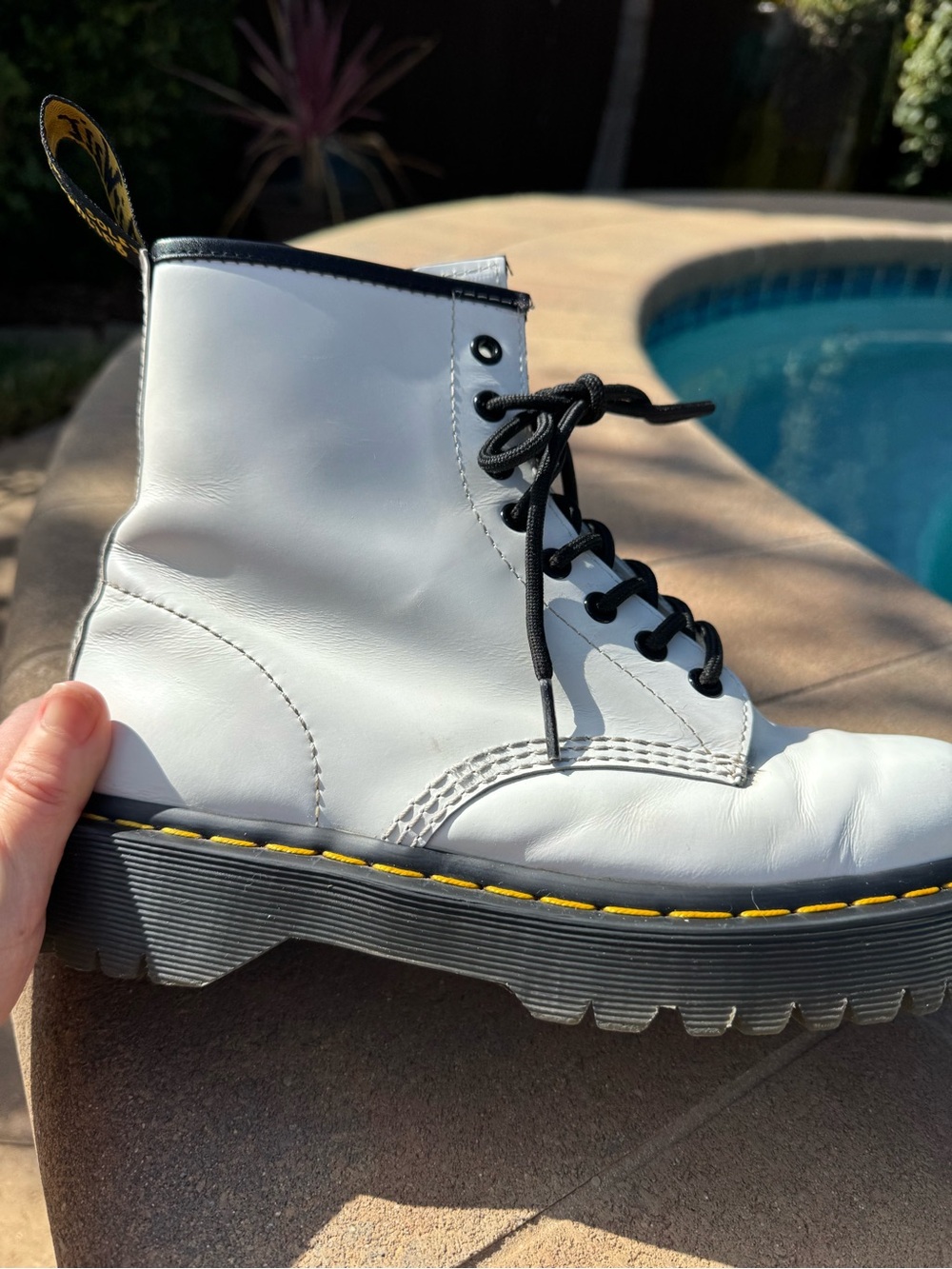 Dr. Martens White Leather Lace-Up Boots with Black Accents - Picture 13 of 15
